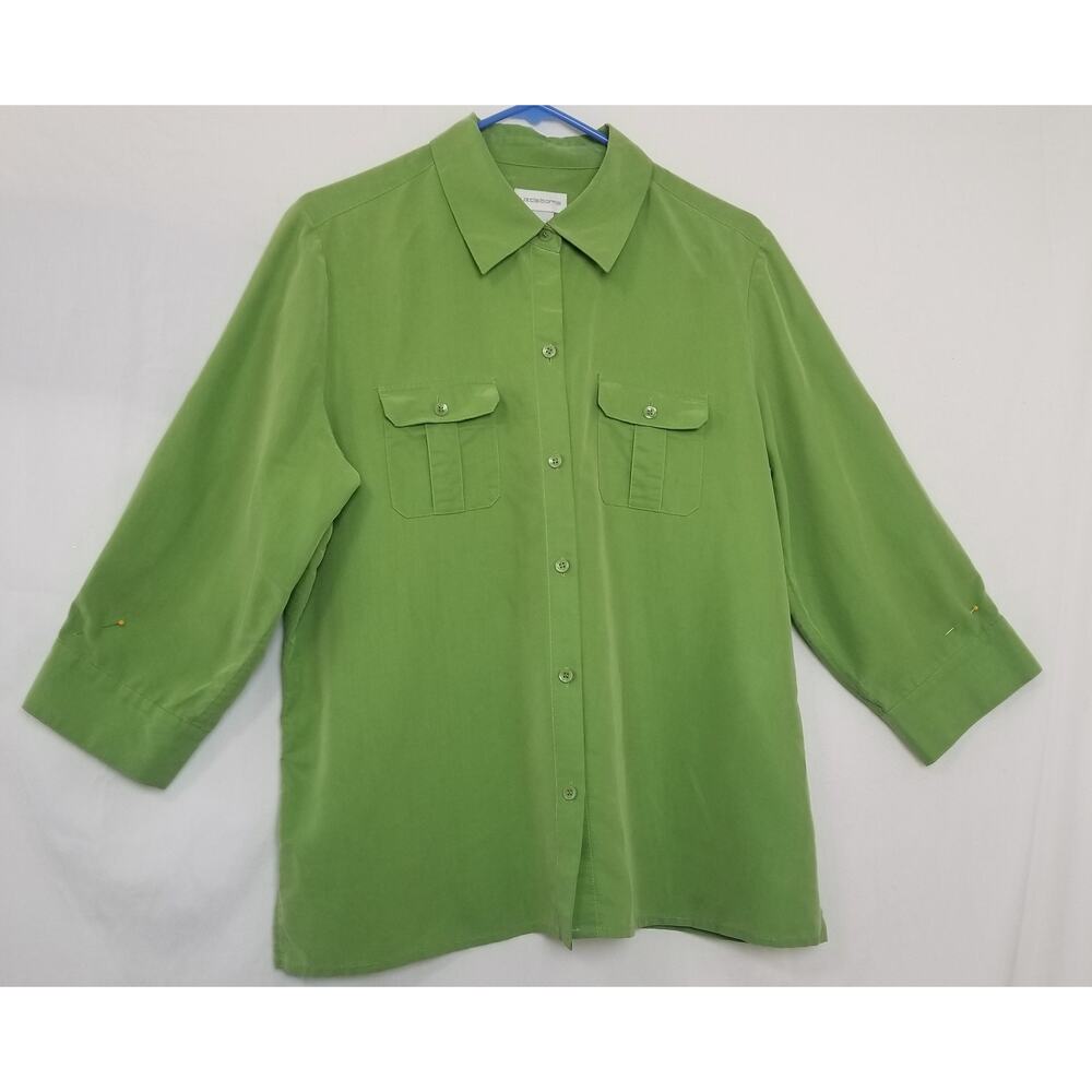 Liz Claiborne Career Casual 3/4 Sleeve Button-up Blouse Green Size Large